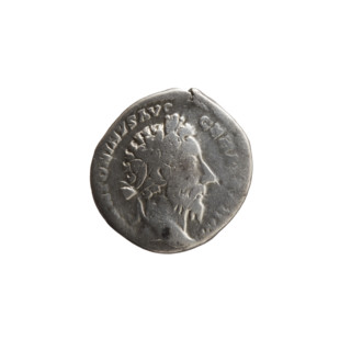 Denarius of Marcus Aurelius (121–180; Roman emperor 161–180), obverse: head of Marcus Aurelius in a