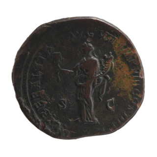 Sestertius of Marcus Aurelius (121–180; Roman emperor 161–180). Obverse: Head of Marcus Aurelius