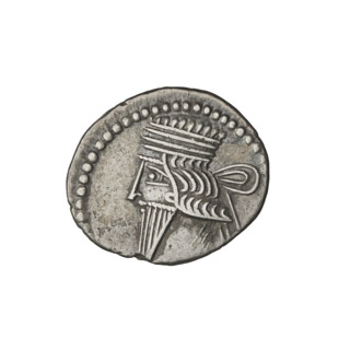 Drachma of Vologases I (51–79). Obverse: bust of Vologases I wearing a diadem, king facing left.