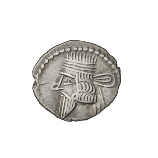 Drachma of Vologases I (51–79). Obverse: bust of Vologases I wearing a diadem, king facing left.