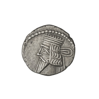 Drachma of Vologases I (51–79). Obverse: bust of Vologases I wearing a diadem, facing left.