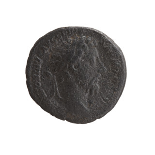 Obverse: Head of Marcus Aurelius with laurel wreath facing right, inscription NTONINV, AVG GER, -