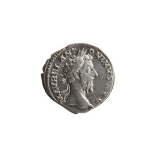 Denarius of Marcus Aurelius (121–180; Roman emperor 161–180), 177–178. Obverse: Head of Marcus