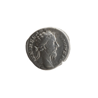 Denarius of Marcus Aurelius (121–180; Roman emperor 161–180), struck 177–178. Obverse: head of