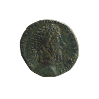 Dupondius, Marcus Aurelius (121–180; Roman emperor 161–180), issuer; obverse: head of Marcus