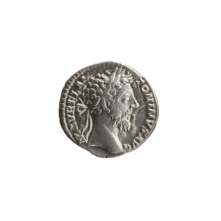 Denarius, Marcus Aurelius (121–180; Roman emperor 161–180), issuer. Obverse: Head of Marcus