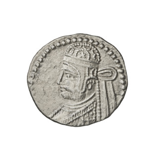 Drachma of Pacorus II (77–109). Obverse: head of Pacorus II in tiara and diadem facing left.