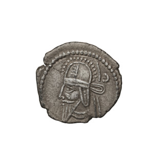 Drachma of Vologases V (191–208). Obverse: bust of Vologases V wearing a tiara, king facing left.