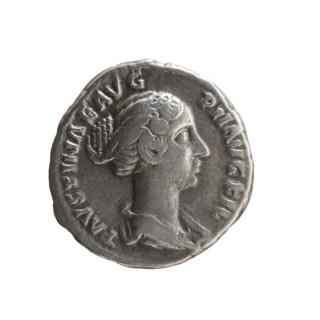 Denarius of Faustina the Younger (ca. 130–176; Roman empress 161–176), draped bust of Faustina II