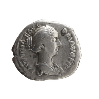 Denarius of Faustina the Younger (ca. 130–176; Roman empress 161–176; Augusta 147–161). Obverse: