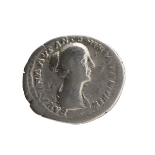 Denarius of Faustina the Younger (ca. 130–176; Roman empress 161–176; Augusta 147–161). Obverse: