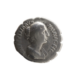 Denarius of Faustina the Younger (ca. 130–176; Roman empress 161–176; Augusta 147–161). Obverse: