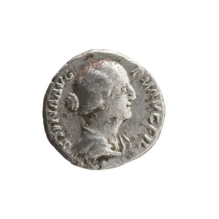 Denarius of Faustina the Younger (ca. 130–176; Roman empress 161–176; Augusta 147–161). Obverse: