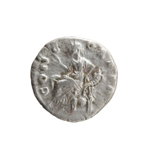 Denarius depicting Faustina the Younger (ca. 130–176; Roman empress 161–176), ca. 147–161. Obverse: