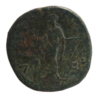 Sestertius of Faustina the Younger (ca. 130–176; Roman empress 161–176; Augusta 147–161). Obverse: