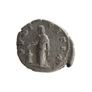 Denarius of Faustina the Younger (ca. 130–176; Roman empress 161–176; Augusta 147–161). Obverse: