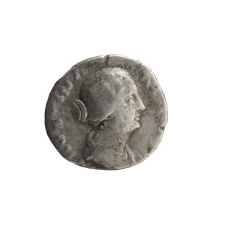 Denarius of Faustina the Younger (ca. 130–176; Roman empress 161–176; Augusta 147–161). Obverse: