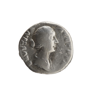 Denarius of Faustina the Younger (ca. 130–176; Roman empress 161–176; Augusta 147–161). Obverse: