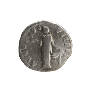 Denarius of Faustina the Younger (ca. 130–176; Roman empress 161–176; Augusta 147–161). Obverse: