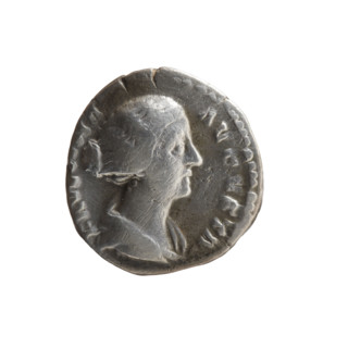 Denarius of Faustina the Younger (ca. 130–176; Roman empress 161–176; Augusta), obverse: draped