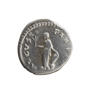 Denarius depicting Faustina the Younger (ca. 130–176; Roman empress 161–176; Augusta), obverse: