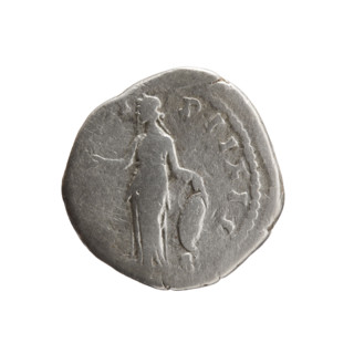 Denarius depicting Faustina the Younger (ca. 130–176; Roman empress 161–176) as Augusta, obverse:
