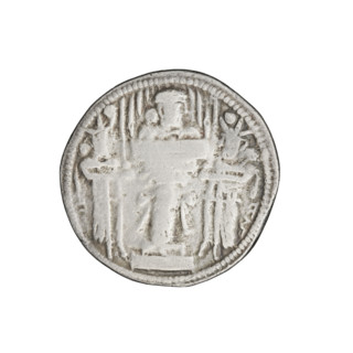 Drachma of Shapur II (ruler of Persia; 309–379). Obverse: Bust of Shapur II facing right wearing a