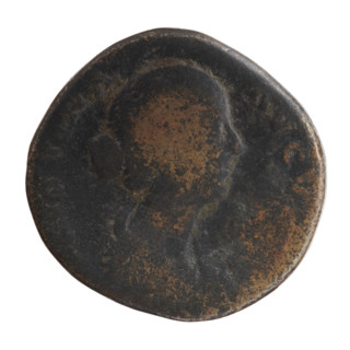 Sestertius of Faustina the Younger (ca. 130–176; Roman empress 161–176; Augusta 147–161). Obverse: