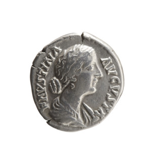 Denarius depicting Faustina the Younger (ca. 130–176; Roman empress 161–176) and Marcus Aurelius