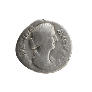 Denarius depicting Faustina the Younger (ca. 130–176; Roman empress 161–176) and Marcus Aurelius