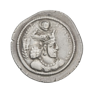 drachma, Bahram IV (ruler of Persia; 389–399), busts, altars, crowns, Iran, korymbos, Persia, fire