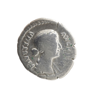 Denarius depicting Faustina the Younger (ca. 130–176; Roman empress 161–176) and Marcus Aurelius