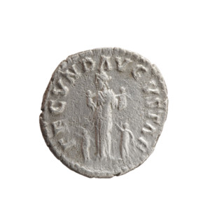 Denarius of Faustina the Younger (ca. 130–176; Roman empress 161–176) issued under Marcus Aurelius