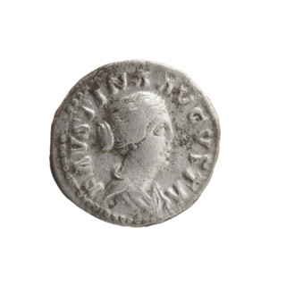 Denarius depicting Faustina the Younger (ca. 130–176; Roman empress 161–176) and Marcus Aurelius