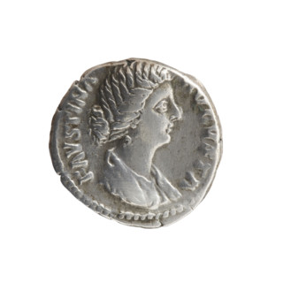 Denarius of Faustina the Younger (ca. 130–176), Roman empress 161–176; Marcus Aurelius (121–180),