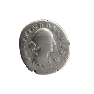 Denarius depicting draped bust of Faustina the Younger facing right with inscription 'FAVSTINA
