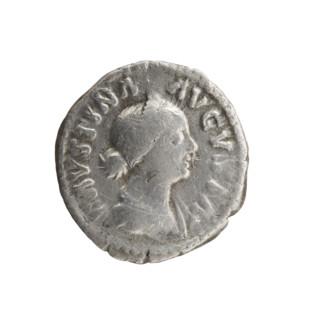 Denarius depicting Faustina the Younger (ca. 130–176; Roman empress 161–176) and Marcus Aurelius