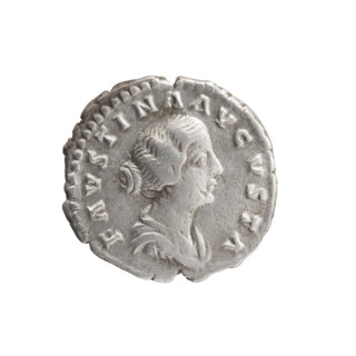 Denarius depicting Faustina the Younger (ca. 130–176; Roman empress 161–176) and Marcus Aurelius