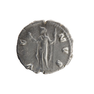 Denarius; bust of Faustina the Younger in drapery facing right with legend FAVSTINA AVGVSTA;