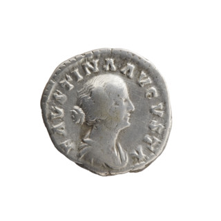 Denarius depicting Faustina the Younger (ca. 130–176; Roman empress 161–176) and Marcus Aurelius