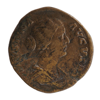 Sestertius of Faustina the Younger (ca. 130–176; Roman empress 161–176), issued under Marcus