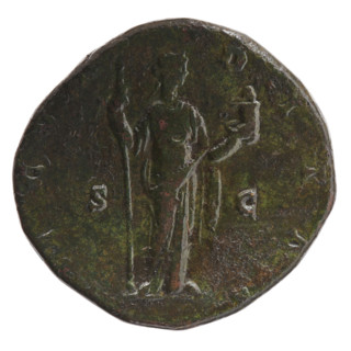 sestertius, Faustina the Younger (ca. 130–176; Roman empress 161–176), Marcus Aurelius (121–180;