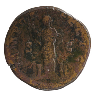 Sestertius of Faustina the Younger (ca. 130–176; Roman empress 161–176) issued under Marcus