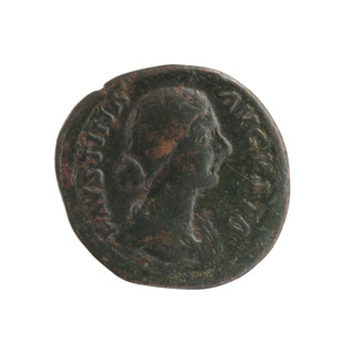 Dupondius/as; Marcus Aurelius (121–180), Roman emperor (161–180), issuer; Faustina the Younger (ca.