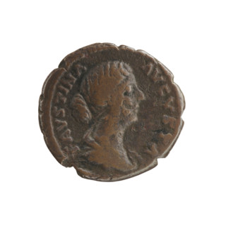Bust of Faustina II in drapery facing right, inscription FAVSTINA·AVGVSTA around; reverse: Vesta