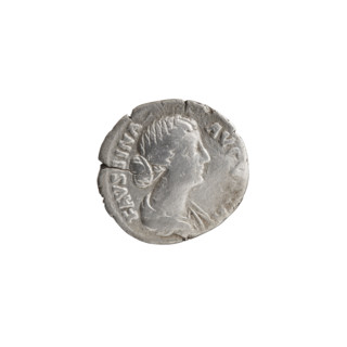 Denarius depicting Faustina the Younger (ca. 130–176; Roman empress 161–176) and Marcus Aurelius