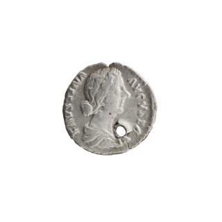 Denarius (with a hole), Faustina the Younger (ca. 130–176; Roman empress 161–176), Marcus Aurelius