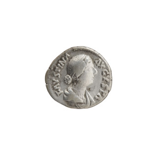 Denarius of Faustina the Younger (ca. 130–176), wife of Marcus Aurelius (121–180). Obverse: bust of