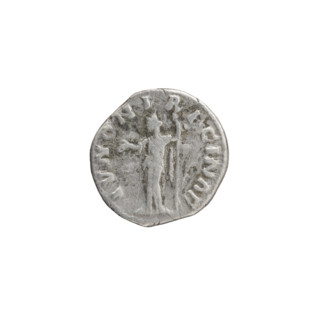 Denarius; obverse: bust of Faustina II in drapery facing right, legend VSTINA - AVGVSTA; reverse: