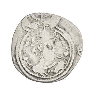 Drachma of Chosroes II Parviz (ruler of Persia; 590–628). Obverse: bust of Chosroes II right,